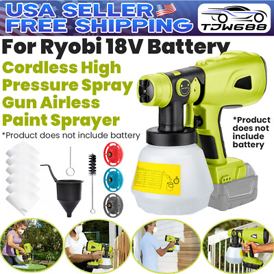 #ad 200W Cordless High Pressure Paint Electric Sprayer Gun for Ryobi 18V Battery DIY $56.98