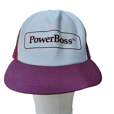 #ad Vintage Trucker Hat POWER BOSS Snapback MAROON Mesh GRAY Cap Made in USA $13.90