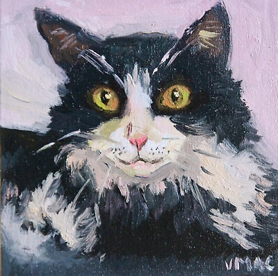 #ad Cat Oil Painting Original Portrait Impasto Animal Signed Artwork Treemallowart $58.40