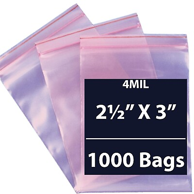 2½quot; X 3quot; 1000 Bags 4Mil Reclosable Pink Anti Static Plastic Zip Bags #ad $46.18