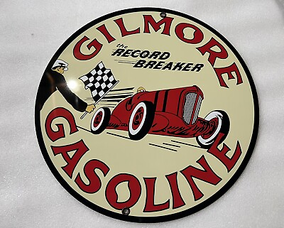 #ad Gilmore Racing gasoline garage Oil Gas man cave vintage round sign Reproduction $20.00