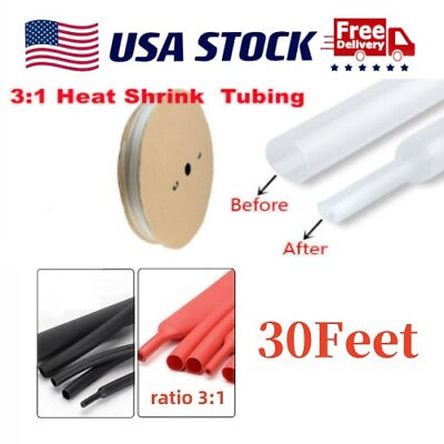 #ad 30f FEET Marine Heat Shrink Tubing 3:1 Insulation Wire Wrap Sleeves Waterproof $22.99