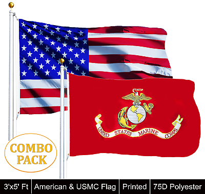 #ad 2 FLAGS UNITED STATES MARINE CORPS FLAG 3 X 5 AMERICAN USA OFFICIALLY LICENSED $15.88