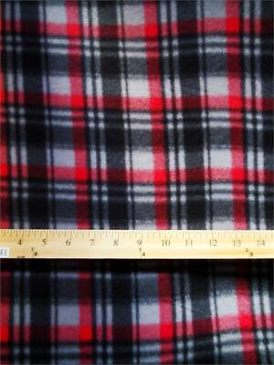 Fleece Printed Fabric Plaid BLACK amp; WHITE RED outline 58quot; Wide Sold by Yard #ad $9.90