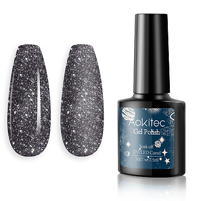Glitter Black Gel Nail Polish UV LED Manicure Shiny Salon Gel Nail Art 7.5ml US #ad $14.98