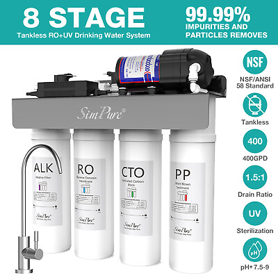 #ad WP2 400GPD Tankless UV Alkaline pH Drinking Reverse Osmosis Water Filter System $229.99