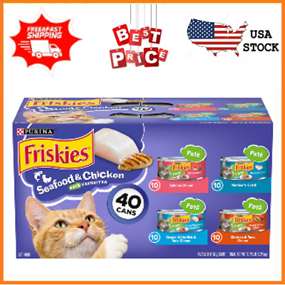 #ad Purina Friskies Seafood and Chicken Wet Cat Food Variety 5.5 oz Cans 40 Pack . $26.29