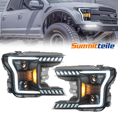 #ad LHRH Full LED Projector Headlights Smoke Lens LED Bars For 2018 2020 Ford F150 $326.89