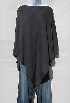 #ad Cashmere Knit Poncho Boat Neck Hand Loomed quot;Naturalquot; Yarn Charcoal amp; Gray $89.10