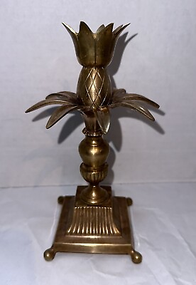 #ad Vintage Brass Pineapple Candlestick Candle Holder Made In India MCM 8” Tall $18.00
