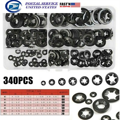 #ad 340pc Internal Tooth Star Lock Spring Quick Washer Push On Speed Nut Assortment $10.99