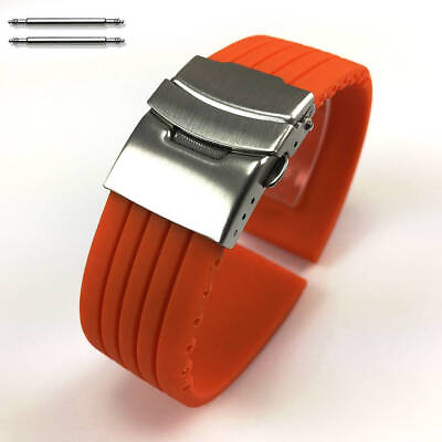 Orange Rubber Silicone Replacement Watch Band Strap Double Locking Steel Buckle #ad $11.95