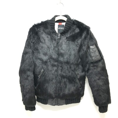 #ad JOYRICH Real fur Flag Jacket Rabbit fur Black Multicolore $265.00