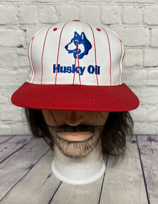 Vintage Hat Cap Snapback White Red Pin Stripes Husky Oil Gasoline Attendant Logo #ad #ad C $22.09