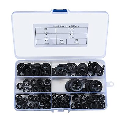 #ad 340pcs Internal Tooth Star Lock Spring Quick Washer Push On Speed Nut Assortment $12.29
