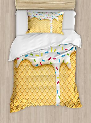 #ad Ambesonne Food Duvet Cover Set Cartoon Like Image of and Melting Ice Cream Cone $210.87