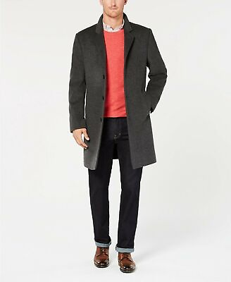 #ad Michael Kors Madison Luxury Italian Modern Fit Overcoat 44L Dark Heather Grey $32.34