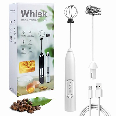 #ad Rechargeable Electric Milk Frother Handheld Double Whisk Foam Maker Coffee Egg $11.99