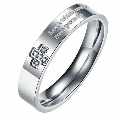 #ad UM Jewelry Cross Promise Rings Engraved Men#x27;s Women#x27;s Stainless Steel Her Size 8 $7.95