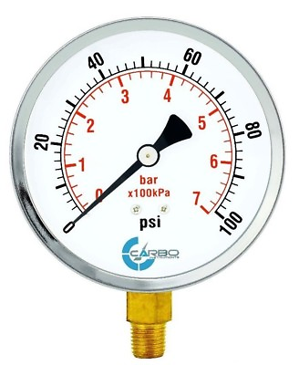 #ad 4quot; Pressure Gauge Chrome Plated Steel Case 1 4quot;NPT Lower Side Mnt. 100 PSI $16.45