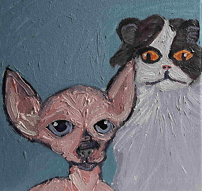 #ad Original dog and cat oil painting signed $25.99