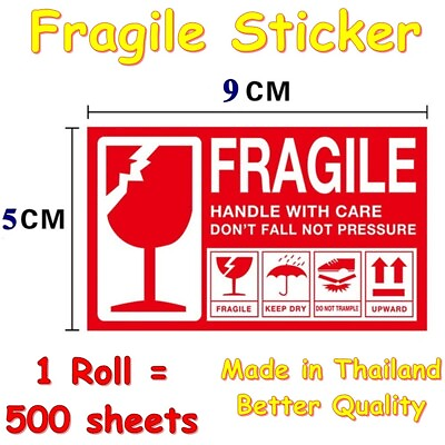 #ad 500 Fragile Sticker 9 X 5 CM Handle With Care Don’t Fall Not Pressure Easy Peel $38.95