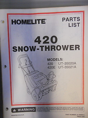 Homelite Parts List Manual 420 Snow Thrower 420 420E $19.99