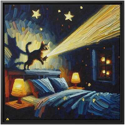 #ad Manx Cat Light Play Wall Art Canvas Print Cozy Decor Nightlight Bedroom Gift $188.77