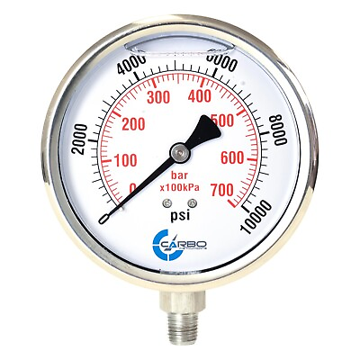 #ad 4quot; Pressure Gauge Stainless Steel Case Liquid Filled Lower Mnt 10000 PSI $43.95