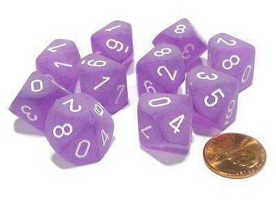 #ad Set of 10 Chessex Frosted D10 Dice Purple with White Numbers $9.28