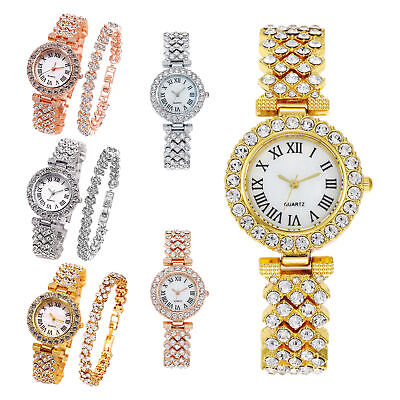 #ad 2pcs Luxury Women Watch Set Rhinestone Strap Ladies Quartz Wristwatch Bracelet $11.89