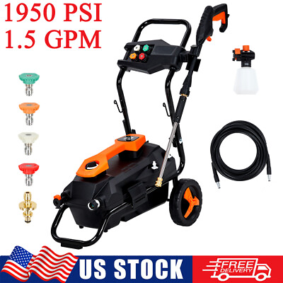 #ad 1950PSI 1.5GPM Electric High Pressure Washer Jet Sprayer w 5 Nozzles 25ft Hose $199.48
