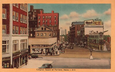 #ad Postcard ME Portland Maine Congress Square Linen Vintage PC J6593 $4.00