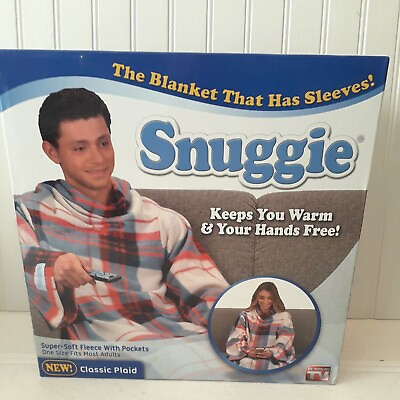 #ad SNUGGIE BLUE Original TV Blanket w Sleeves Fleece Adult Plaid Brand New Sealed $19.95
