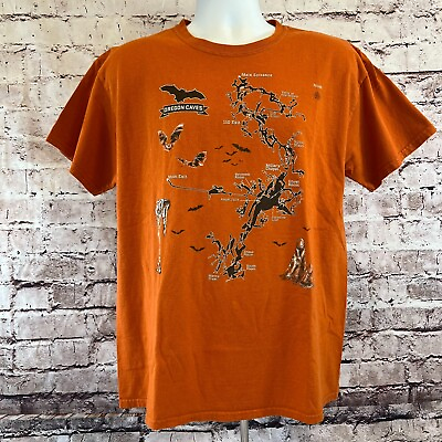 #ad Gildan Ultra Cotton Oregon Caves Map Layout Rusty Orange Crew T Shirt Size Large $16.07