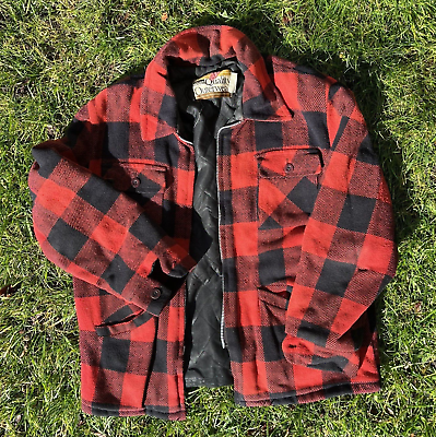#ad Vintage Montgomery Ward Quality Outerwear Mens Red Black Plaid Jacket Coat $49.00