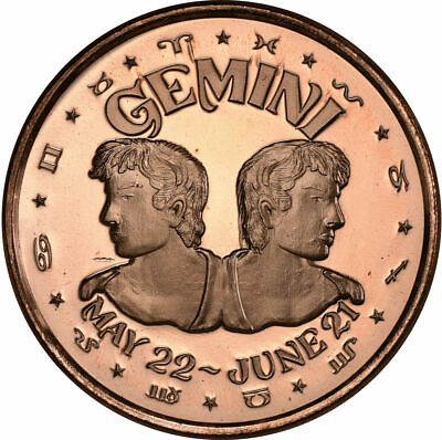 #ad 1 oz Copper Round Gemini $2.75