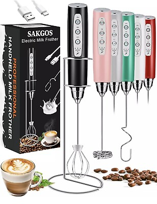 #ad Rechargeable Milk Frother with Stand Handheld Coffee Frother with 3 Stainless $15.89