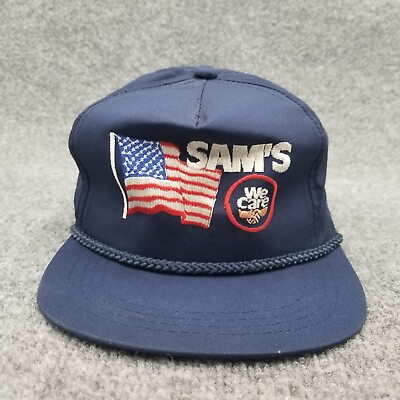 #ad Vintage Sams Club Rope Hat Cap Blue Snap Back Mens American Flag We Care 90s $14.99