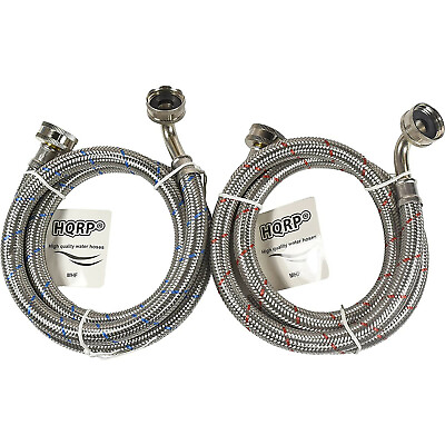 #ad 2x Stainless Steel Washing Machine Hoses 90° Elbow 4 FT Burst Proof 3 4quot; FGH $18.45