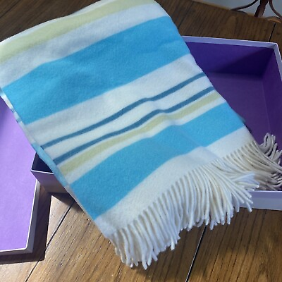#ad Nina Campbell For Johnstons 100% Lambswool Blanket Made In Scotland Striped $190.00