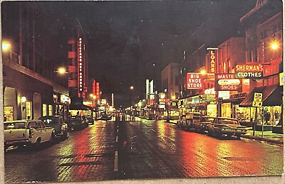 #ad Rockford Illinois Main Street Looking North Night View Vintage Postcard c1960 $5.81