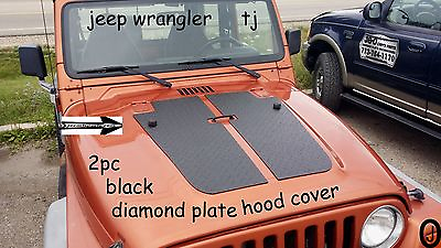 Fits Jeep Wrangler TJ 2 pc black Diamond Plate Hood Cover no Washer Fluid Hole $126.95