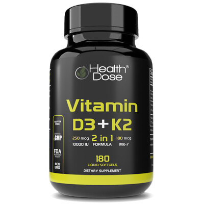 #ad Health Dose Vitamin D3 K2 Supplement. 2 in 1 Formula. Immune Support. 180 caps $19.77