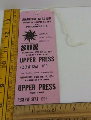 #ad 1974 Anaheim SoCal Sun vs Philadelphia World Football League press ticket $19.96