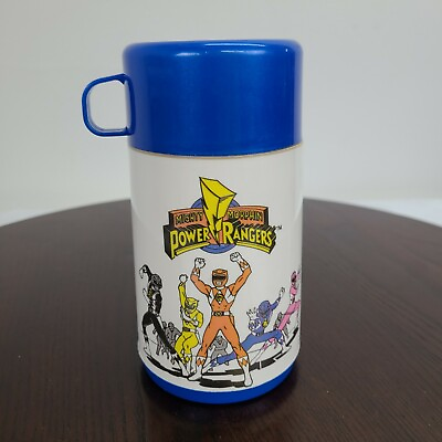 #ad Vintage 1994 Aladdin Power Rangers Lunch Thermos Plastic Blue Mughty Morphin $15.59
