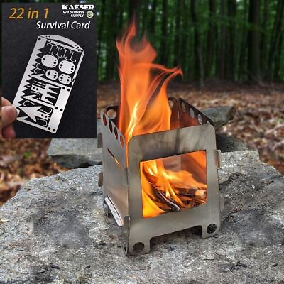 #ad Wood Burning Compact Stove 22 1 Survival Card Lightweight Camping Hiking $16.97