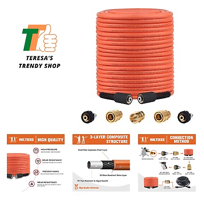 #ad Pressure Washer Hose 100FT X 1 4’’ Kink Resistant Power Washer Hose Kits wit... $79.99