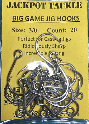 #ad Single Inline Big Game Jig Lure Hooks 1 0 2 0 3 0 x 20 per pack Fishing Hook $5.59