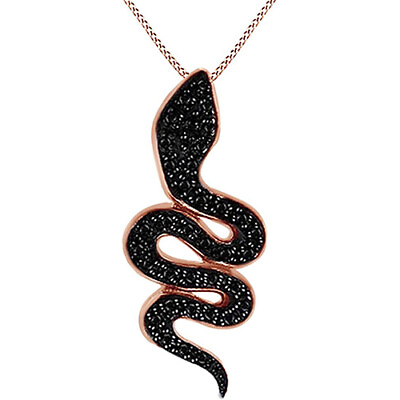 #ad Round Cut Black Diamond Snake Pendant Necklace 14K Rose Gold Plated Sterling $160.31